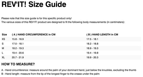 REV'IT! SAND 4 LADIES GLOVES SIZE CHART