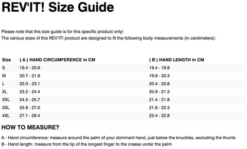 REV'IT! CHEVAK GLOVES SIZE CHART