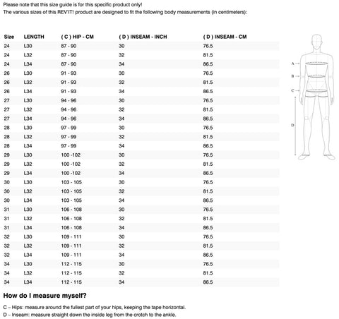 REV'IT! MOTO TF LADIES JEANS SIZE CHART