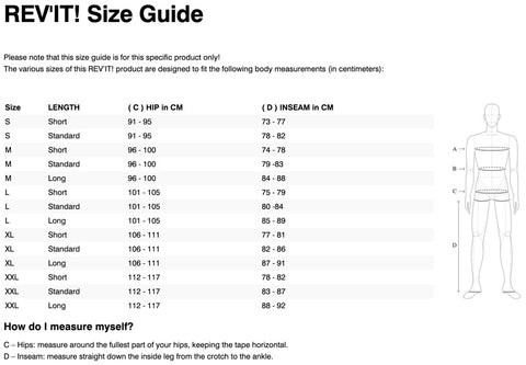 REV'IT! OFFTRACK PANTS SIZE CHART