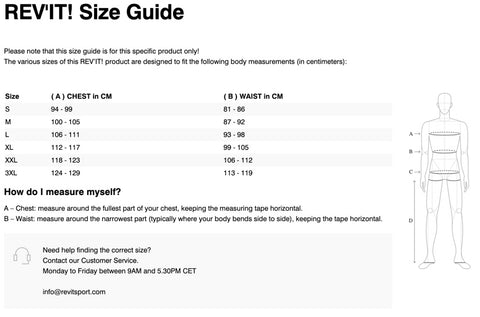 REV'IT! SIERRA JERSEY SIZE CHART