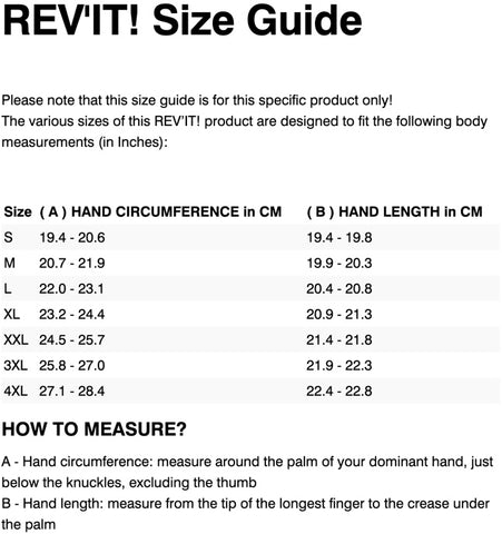 REV'IT! MANGROVE GLOVES SIZE GUIDE