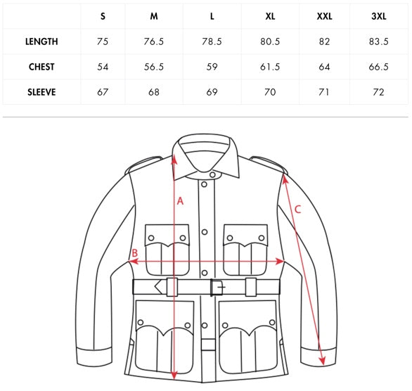 FUEL SAFARI JACKET SIZE CHART