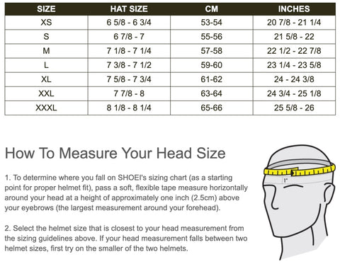 SHOEI RF 1400 SIZE CHART