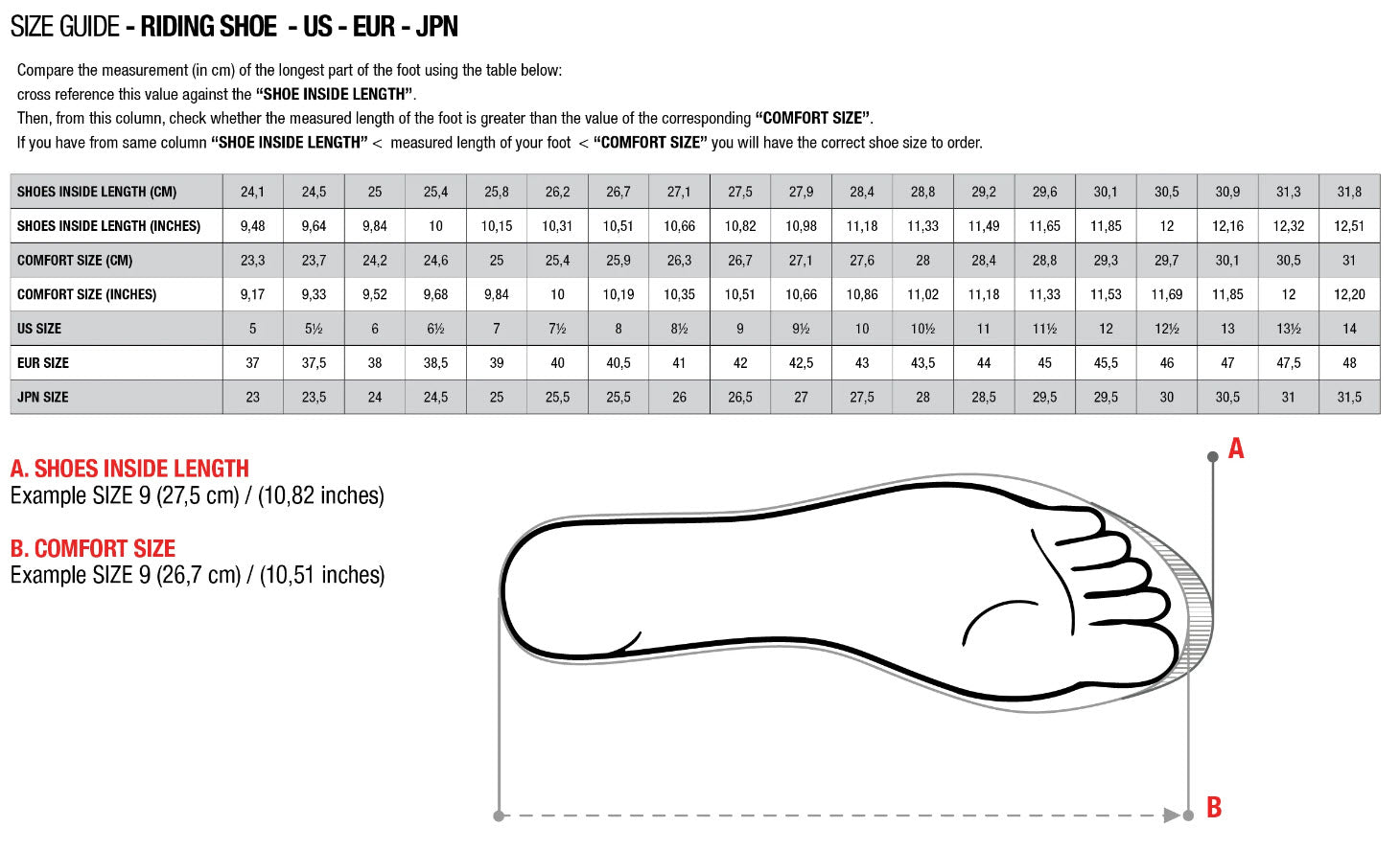 ALPINESTARS SHOE SIZE GUIDE