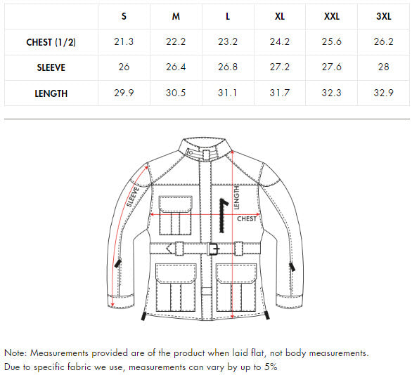 FUEL BUNKER JACKET SIZE GUIDE