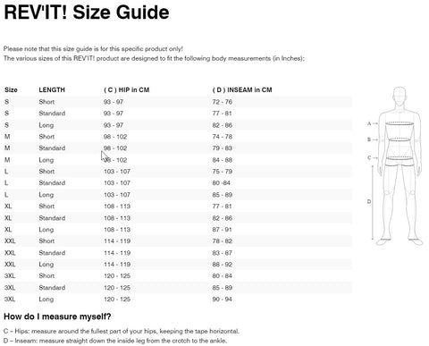 REV'IT! DEFENDER 3 GTX PANTS SIZE GUIDE