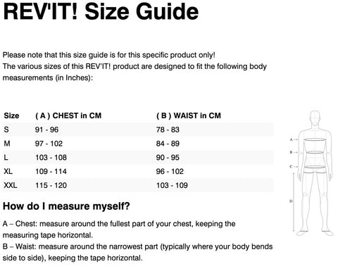 REV'IT! TRACER AIR 2 SIZE GUIDE