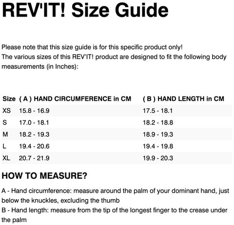 REV'IT! HAWK LADIES GLOVES SIZE GUIDE