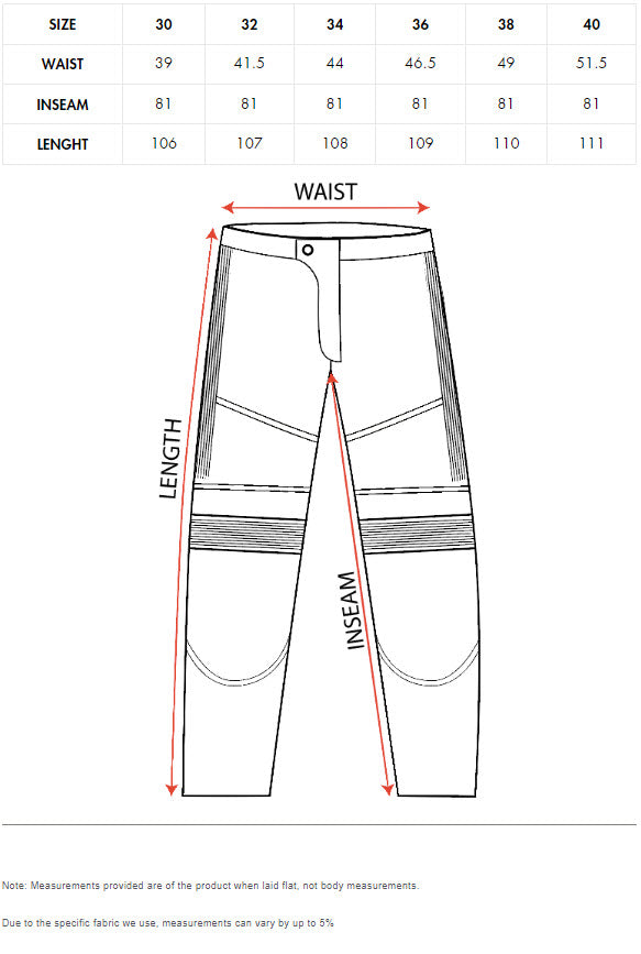 FUEL MARSHAL PANTS SIZE GUIDE