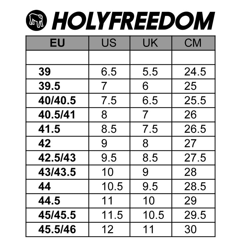 HOLY FREEDOM BOOTS SIZE CHART