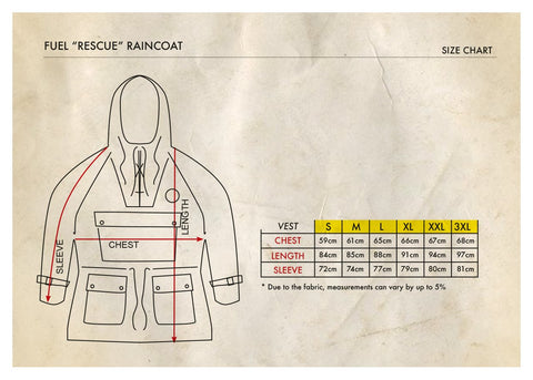 FUEL RESCUE RAINCOAT SIZE CHART