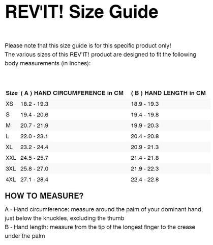 REV'IT! VOLCANO GLOVES SIZE GUIDE