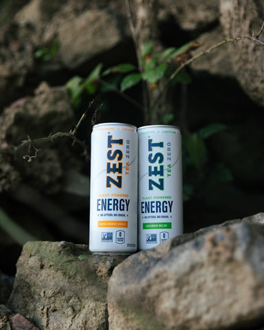 two cans of Zest zero sugar energy tea