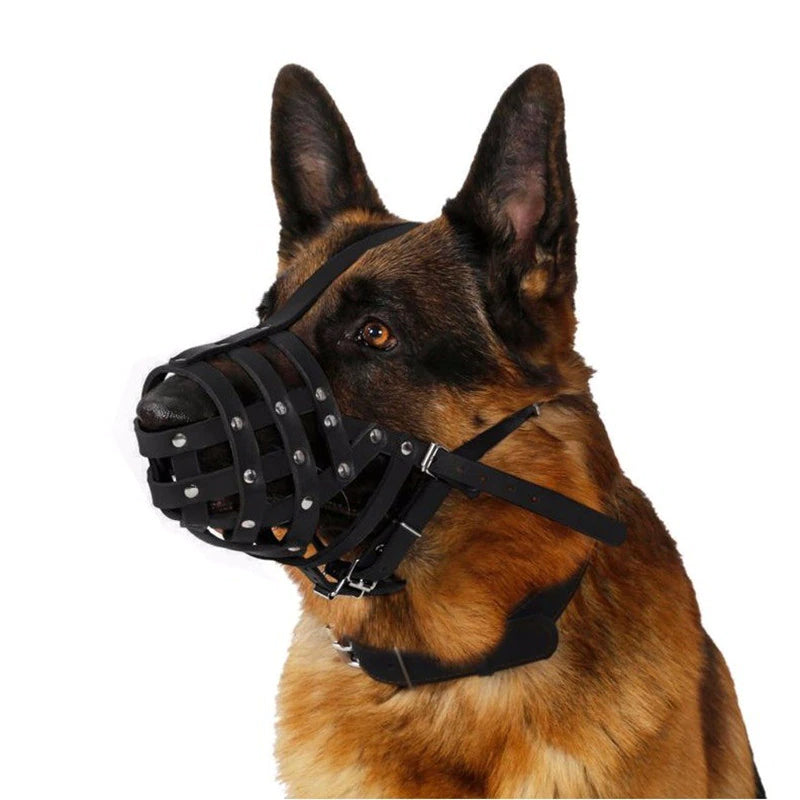 Muselière grillagée en PVC et cuir pour chien KERBL