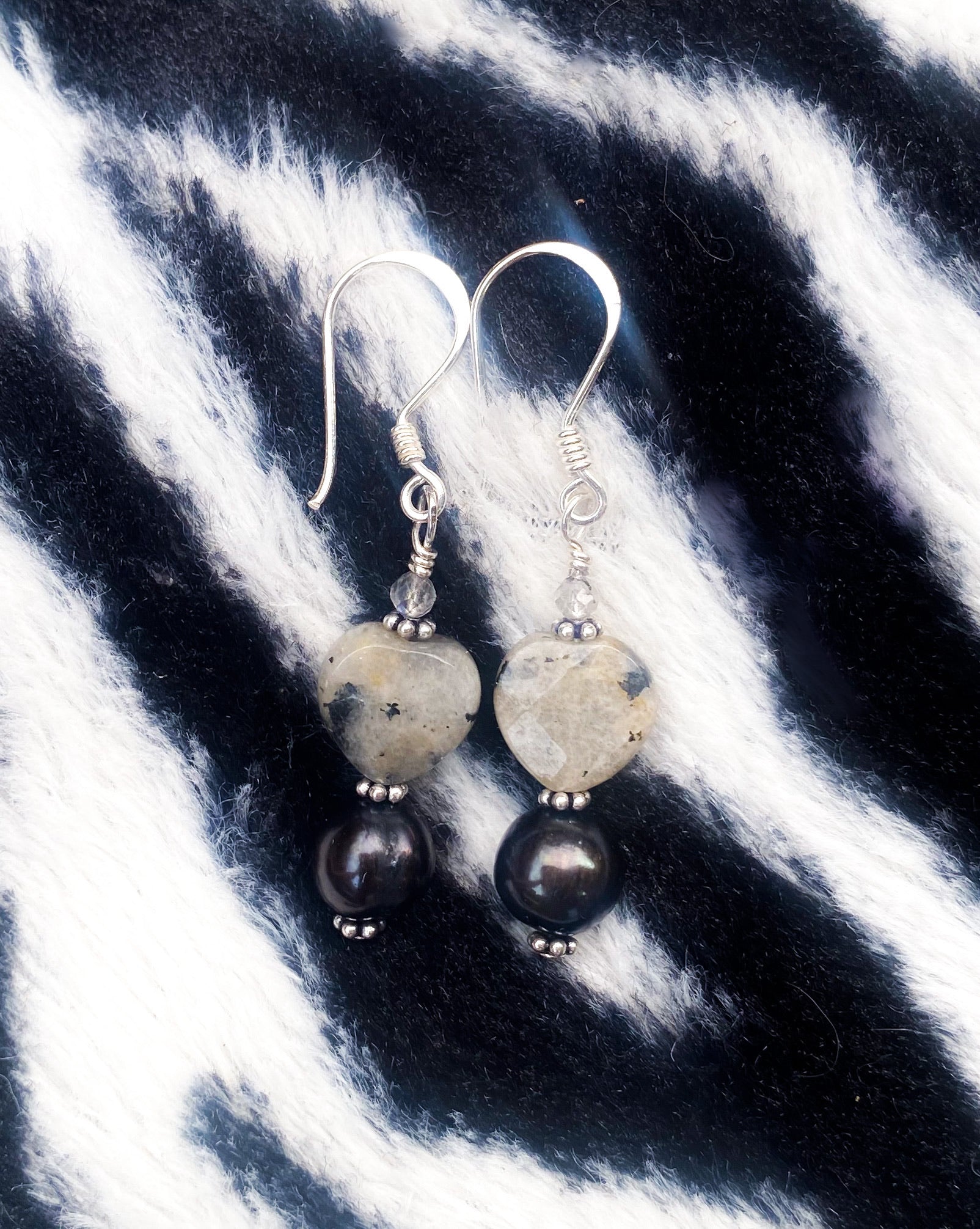 Black Pearl, Labradorite, and Sterling Silver Earrings