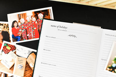 Family photographs and a holiday memory book