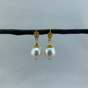 Pearl and Intricate Gold Earrings