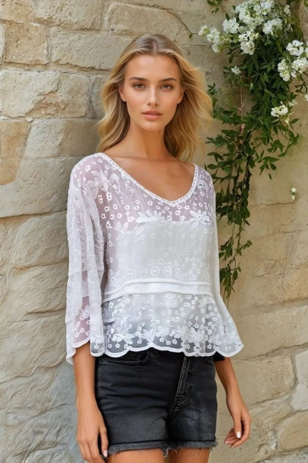 Bell Sleeve Lace Top For Women – Fluttering Elegant Unique Feminine Statement Piece For Summer
