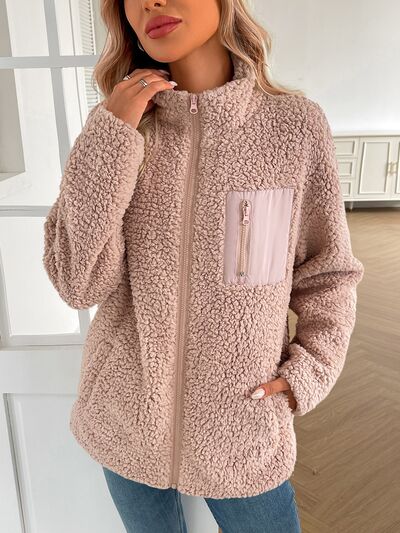 Winter Warm Zip Up Long Sleeve Jacket Fuzzy Cozy & Stylish Jacket Cold-Weather Essential Outdoor Jacket