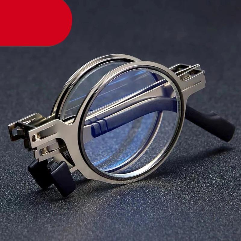 Small Metal Round Folding Reading Glasses Retro Circle Blue Light Computer Grade Glasses Narrow Eyeglasses Frame And Anti Glare Reading Glasses Foldable Computer Reading Glasses For Men +3.5