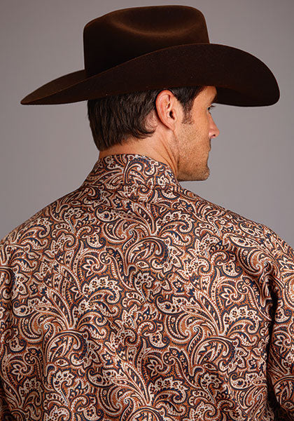 Stetson® Mens Blue Crystal Paisley Short Sleeve Pearl Snap Cowboy Shirt