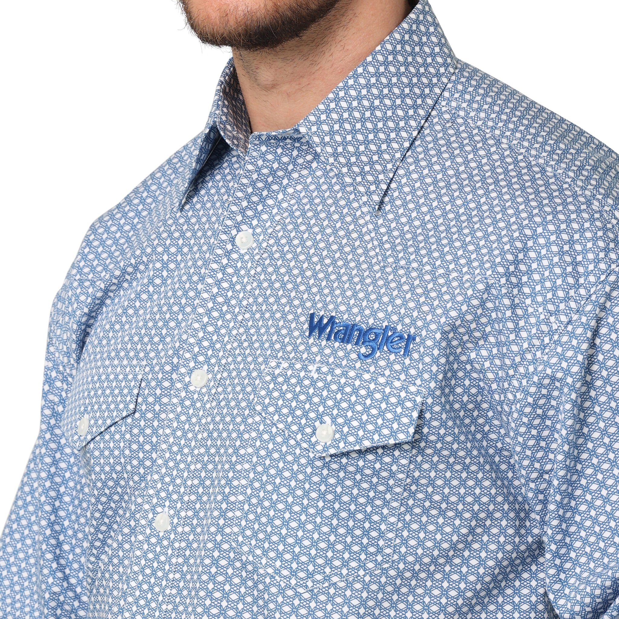 Wrangler Men's Logo Button-down Print Shirt White Puff - Gavel Western Wear