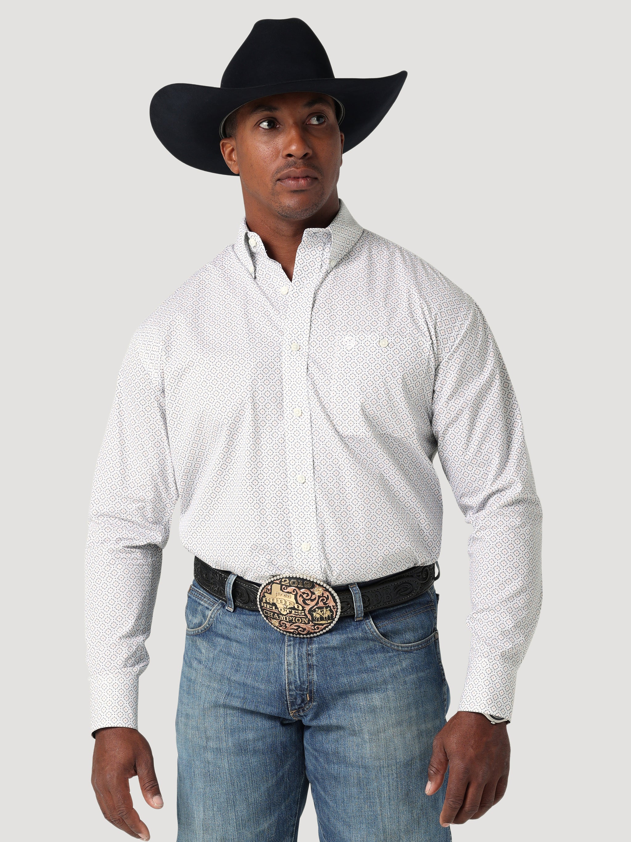 Wrangler Men's George Strait Button Down Print Shirt Steel Peach - Gavel  Western Wear