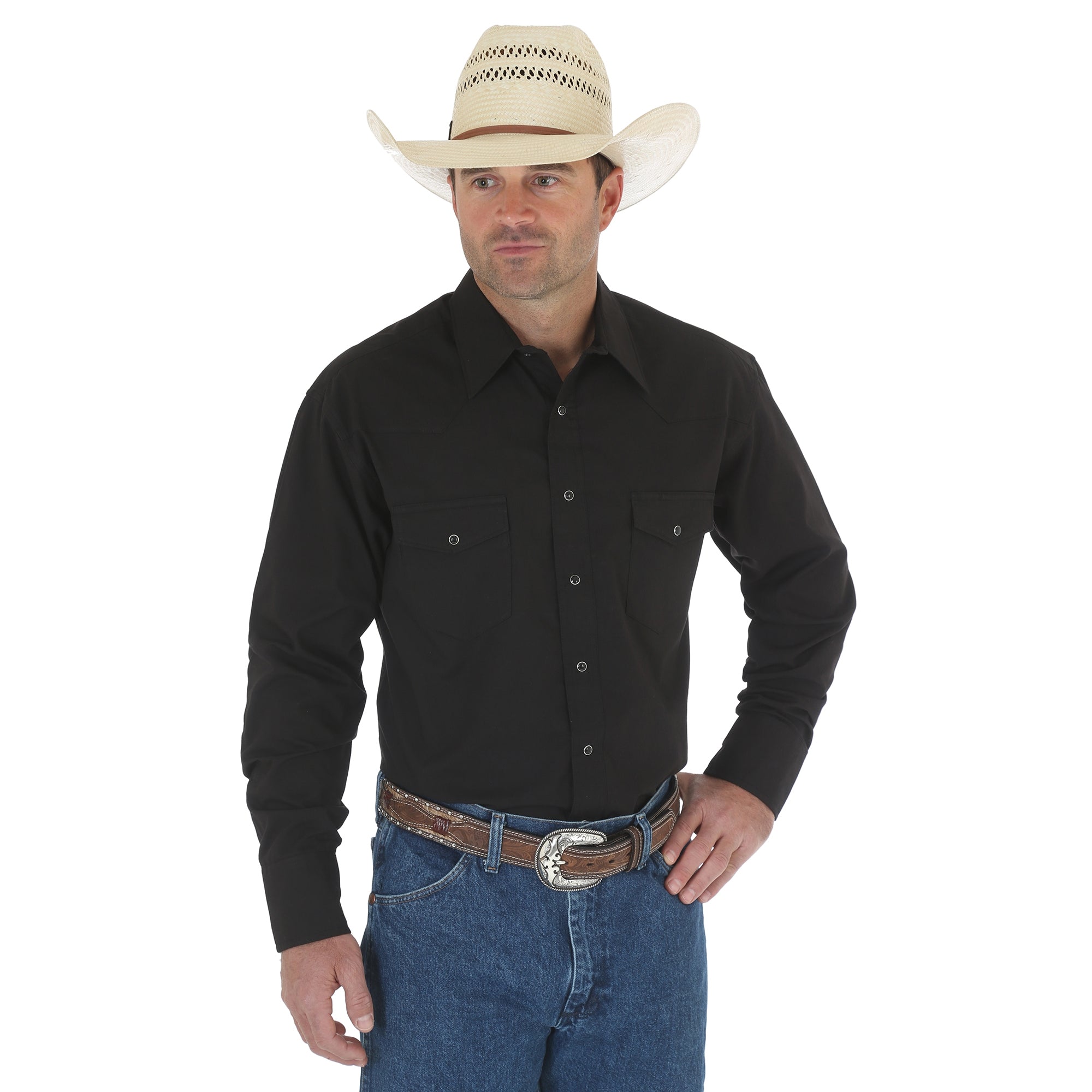 Wrangler Men's Western Long Sleeve Snap Shirt Black - Gavel Western Wear