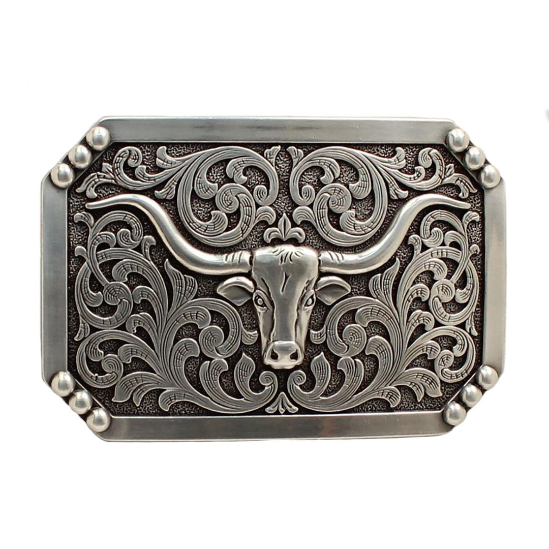 Nocona Western Belt Buckle Mens Rectangle Longhorn Rope 37524