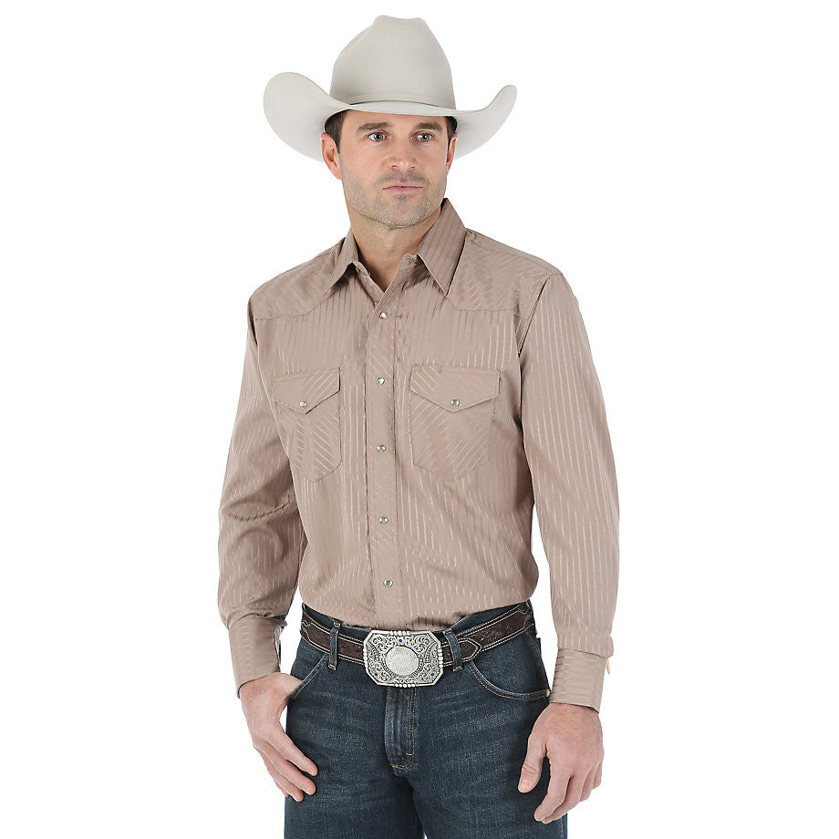 Wrangler Silver Edition Western Snap Long Sleeve Dark Tan Shirt ...