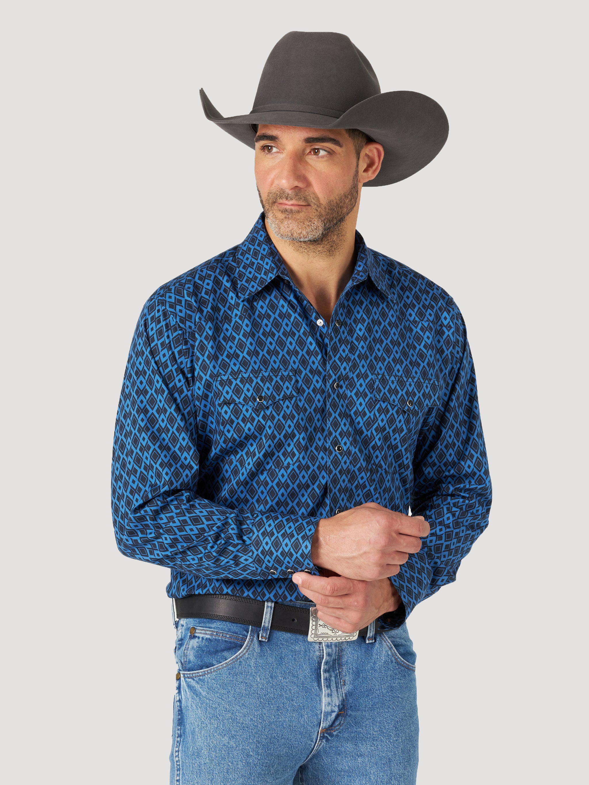 Wrangler Men's Silver Edition Long Sleeve Snap Shirt Blue - Gavel Western  Wear