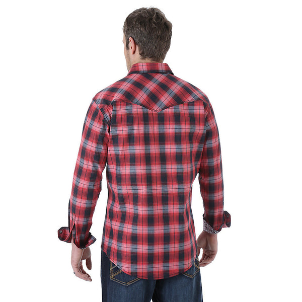 Wrangler 20X Men's Long Sleeve Western Snap Plaid Shirt Red/Black ...