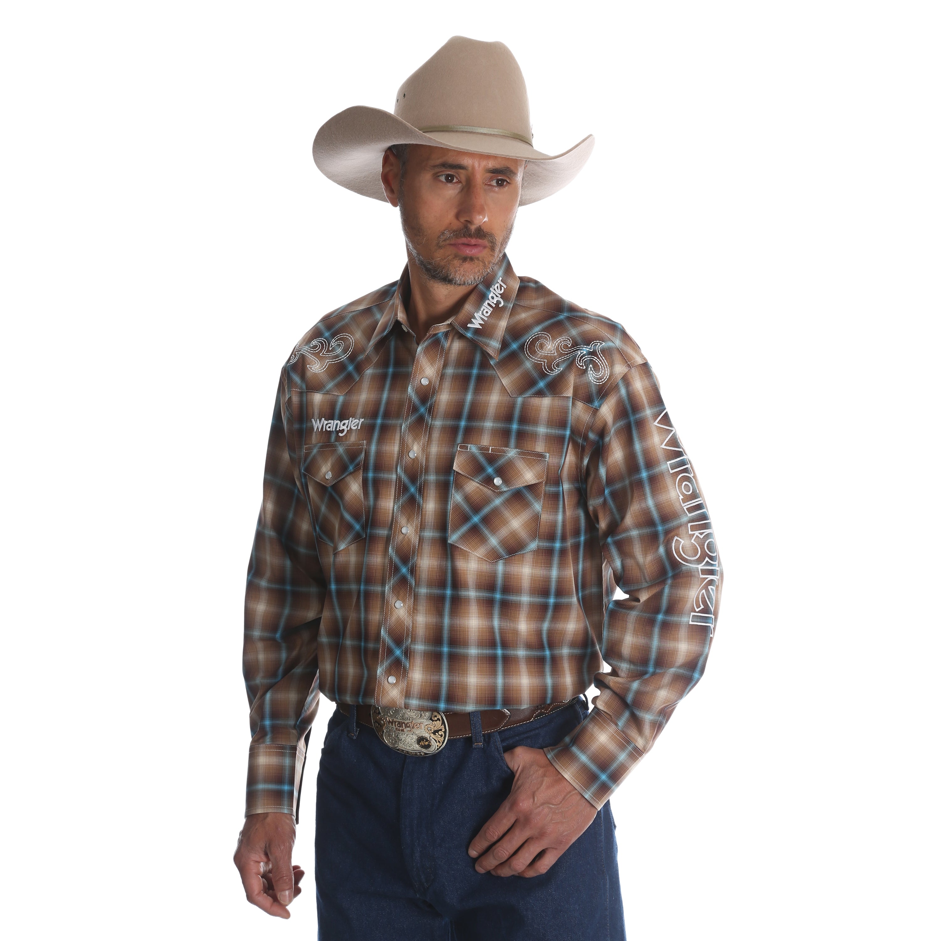 Wrangler Silver Edition Western Snap Long Sleeve Light Tan Shirt ...