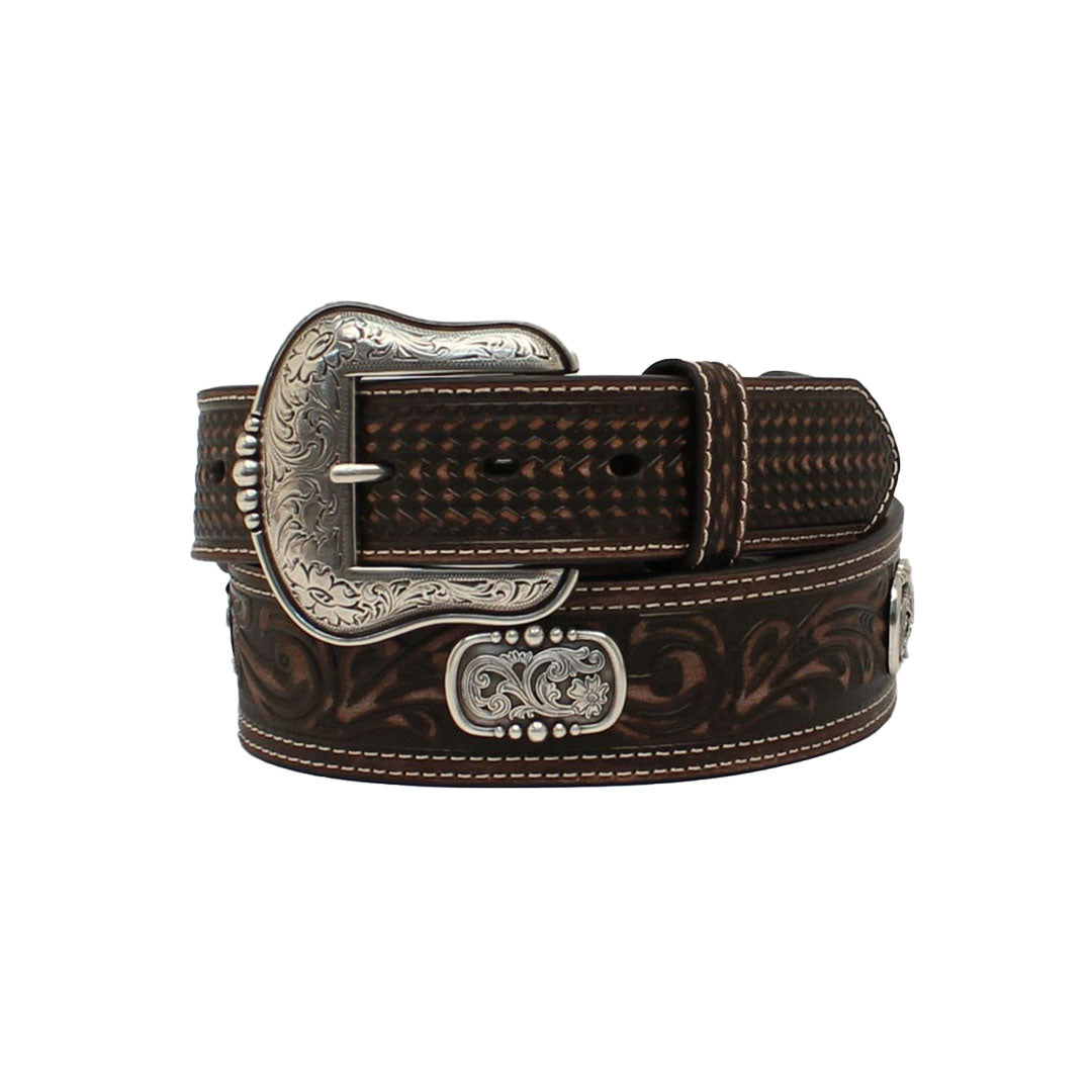 Ariat Men's Tapered Double Stitch Concho Brown Belt - Gavel Western Wear