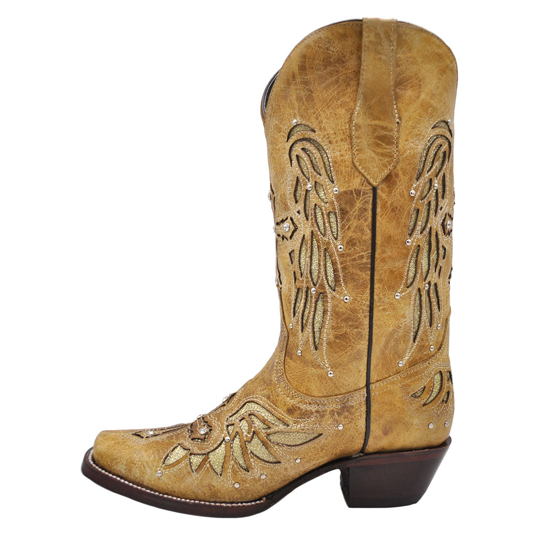 Luma Angeles Women's Tan w/ Glitter Inlay & Studs Square Toe Boots ...