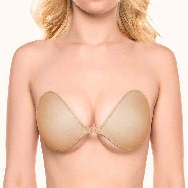 NuBra Seamless Push Up Adhesive Bra with Molded Pads, Tan, Cup D 