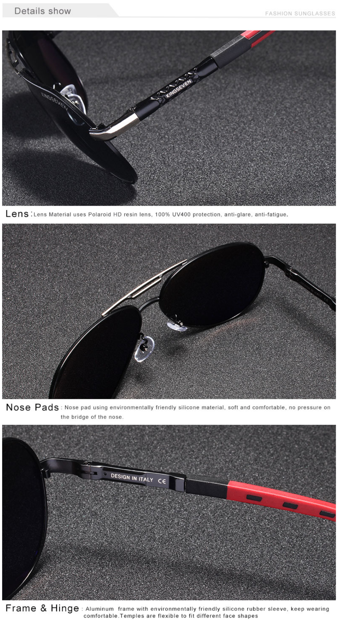 KINGSEVEN® AVIATOR Sunglasses K725 Details Show