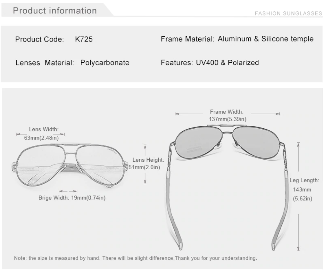 KINGSEVEN® AVIATOR Sunglasses K725 Product information