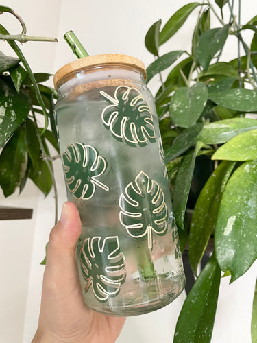 Monstera leaf wrap around Libby 'beer' Glass Cup 16oz or 20ozbamboo –  BellaLoganInkCo