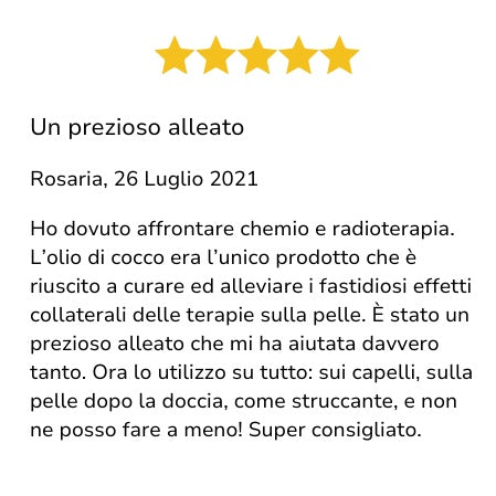 Recensione dell'olio di cocco Coccoon utilizzato sulla pelle durante e dopo radio e chemioterapia