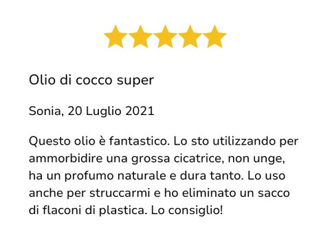 Recensione dell'olio di cocco Coccoon applicato per lenire e ammorbidire una cicatrice sulla pelle