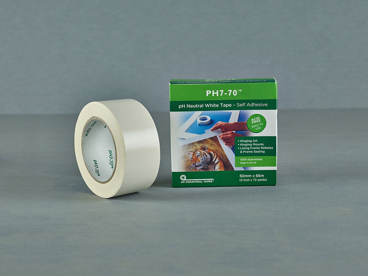 PH7-70 Acid Free Conservation White Mount Fixing and Hinging tape 25mmx66m