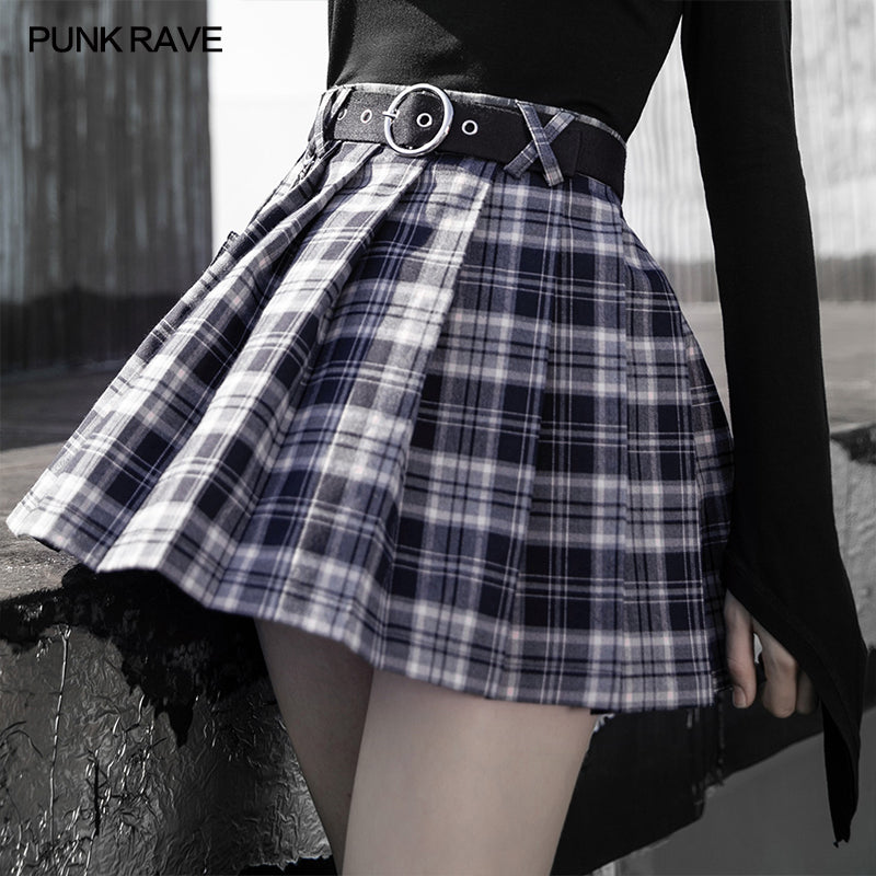 Belt pleated plaid half skirt– Punkravestore