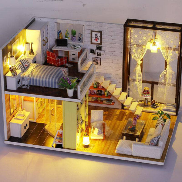 DIY 3D Wooden Future Dollhouse with Furniture and LED Lights | Wooden ...