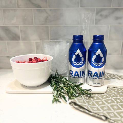 RAIN, Spring Water, Bottled Water, Holidays, Holiday Water, Holiday Entertaining, Holiday Recipes, Cranberries, Rosemary