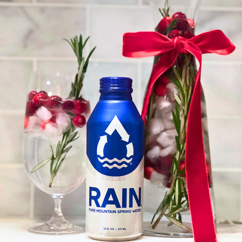 RAIN, Spring Water, Christmas, Bottled Water, Not Plastic, Aluminum, Holiday Water, Holiday Recipe, Cranberry, Rosemary, Christmas Recipes, Holiday Entertaining