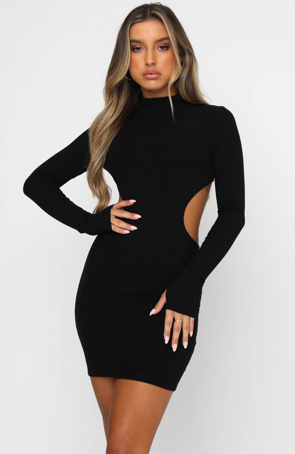 Longsleeve Cut Out Sides Mini Dress in Black – Vanity Island Magazine