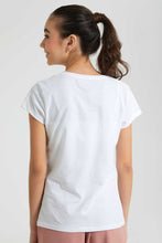 Load image into Gallery viewer, Redtag-White-Graphic-T-Shirt-Cropped-Tops-Senior-Girls-9 to 14 Years
