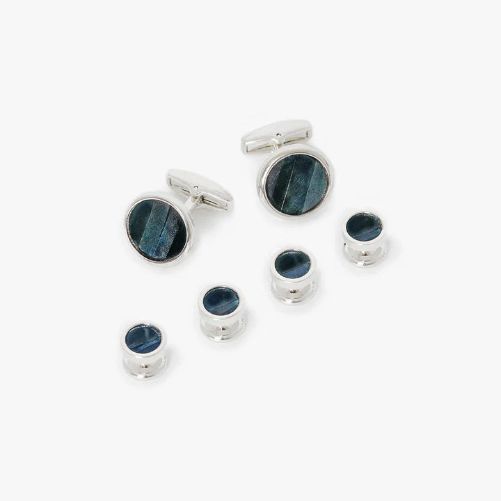 Brackish - Sapelo Cufflink & Studs Set - Rhodium Plated